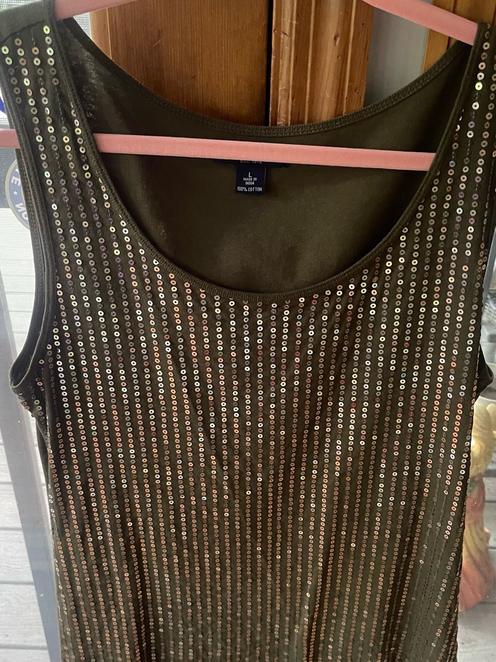 CHAPS Olive Sequin Scoop Neck Tank